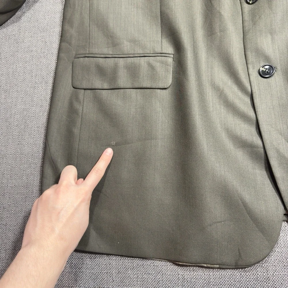 Gianfranco Ruffini Men's Blazer Worsted Wool Army Green 3 Button Ventless Sz 50L